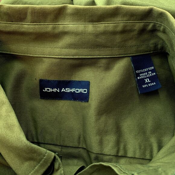 John Ashford Shirt Mens XL Olive Army Green Cotton Button Down Collar - Picture 4 of 4